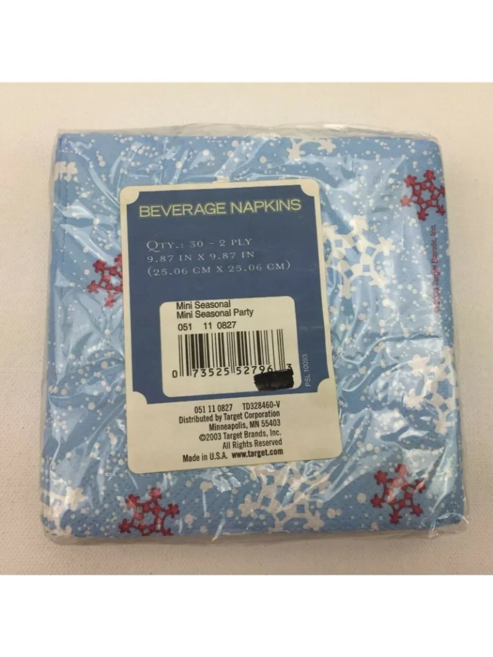Beverage Napkins Mini Seasonal Party Blue Snowflakes Red White 60 Count